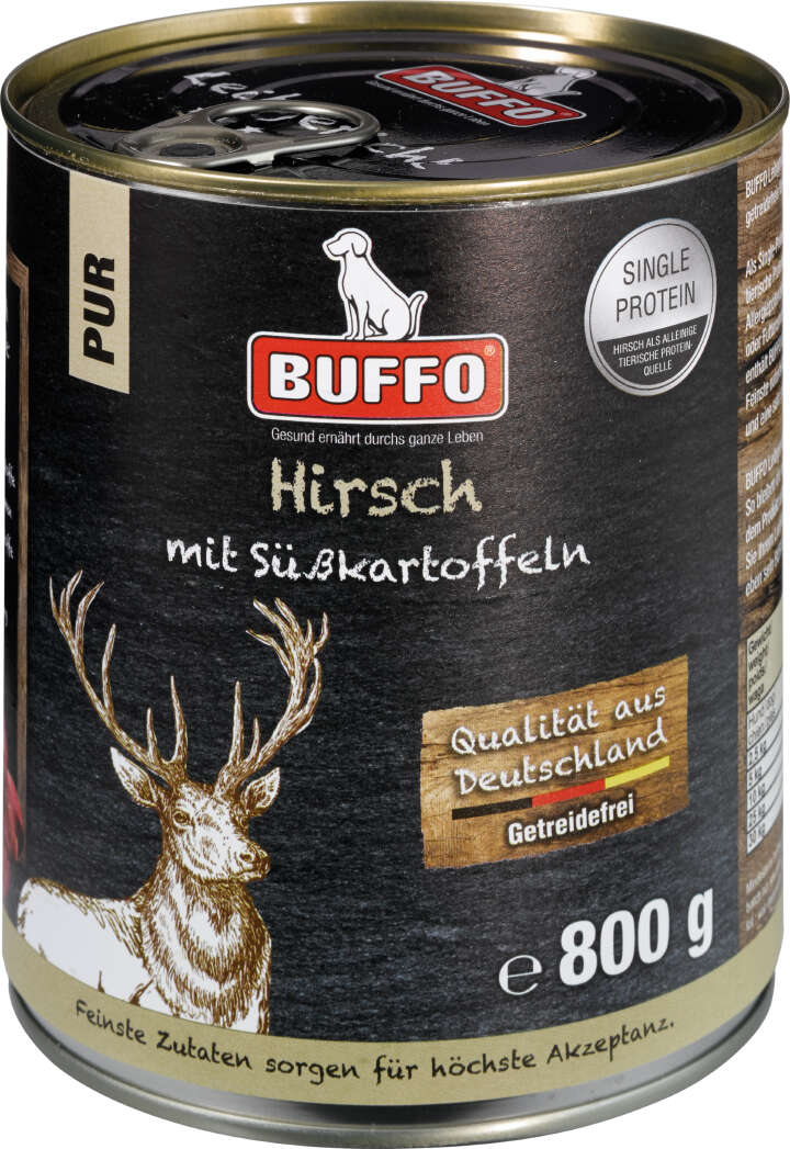 BUFFO Hunde-Nassfutter Leibgericht Hirsch mit Süßkartoffeln